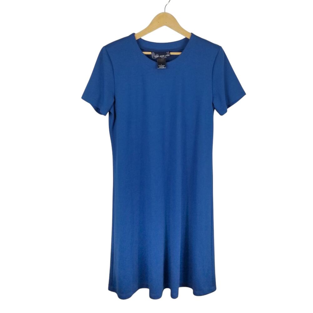 Susan Graver Women's Royal Blue Short Sleeve Jersey Knit Shift Dress Size Large